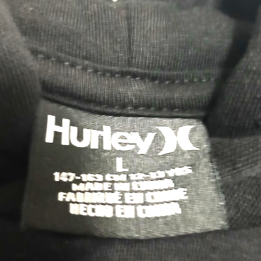 *NEW* HURLEY Sweatshirt Boy's Hoodie Pullover Size L Black F/B Graphic Designs - Picture 7 of 10